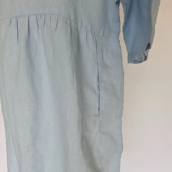 Lintico 100% Linen A Line Midi Dress Size M New Baby Blue Lagenlook Valencia - Picture 7 of 10